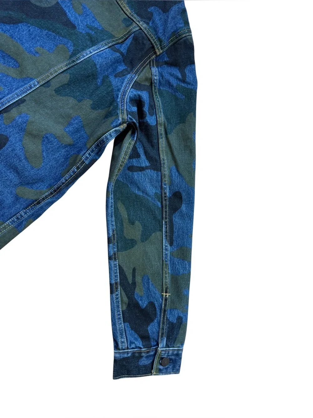 Levis Premium Camo Trucker Denim Jean Jacket Mens XL Blue Green Big E